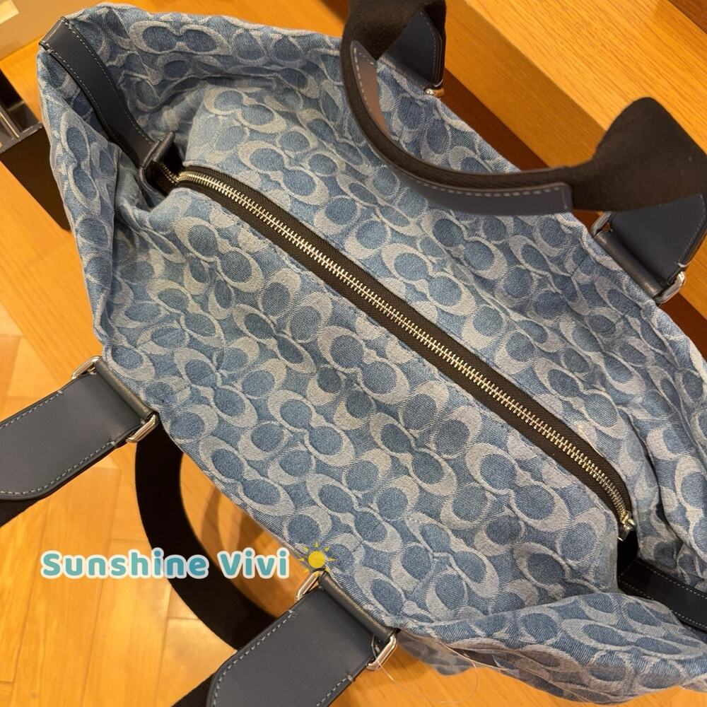 NWT Coach MEN'S Small Tour Tote Bag In Signature Denim CDF24 Silver/Denim - Picture 6 of 13